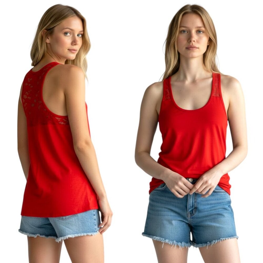 Mossimo Y2K Lace Trim Tank Top Racerback Ribbed Red Womens XXL NEW Twilightcore